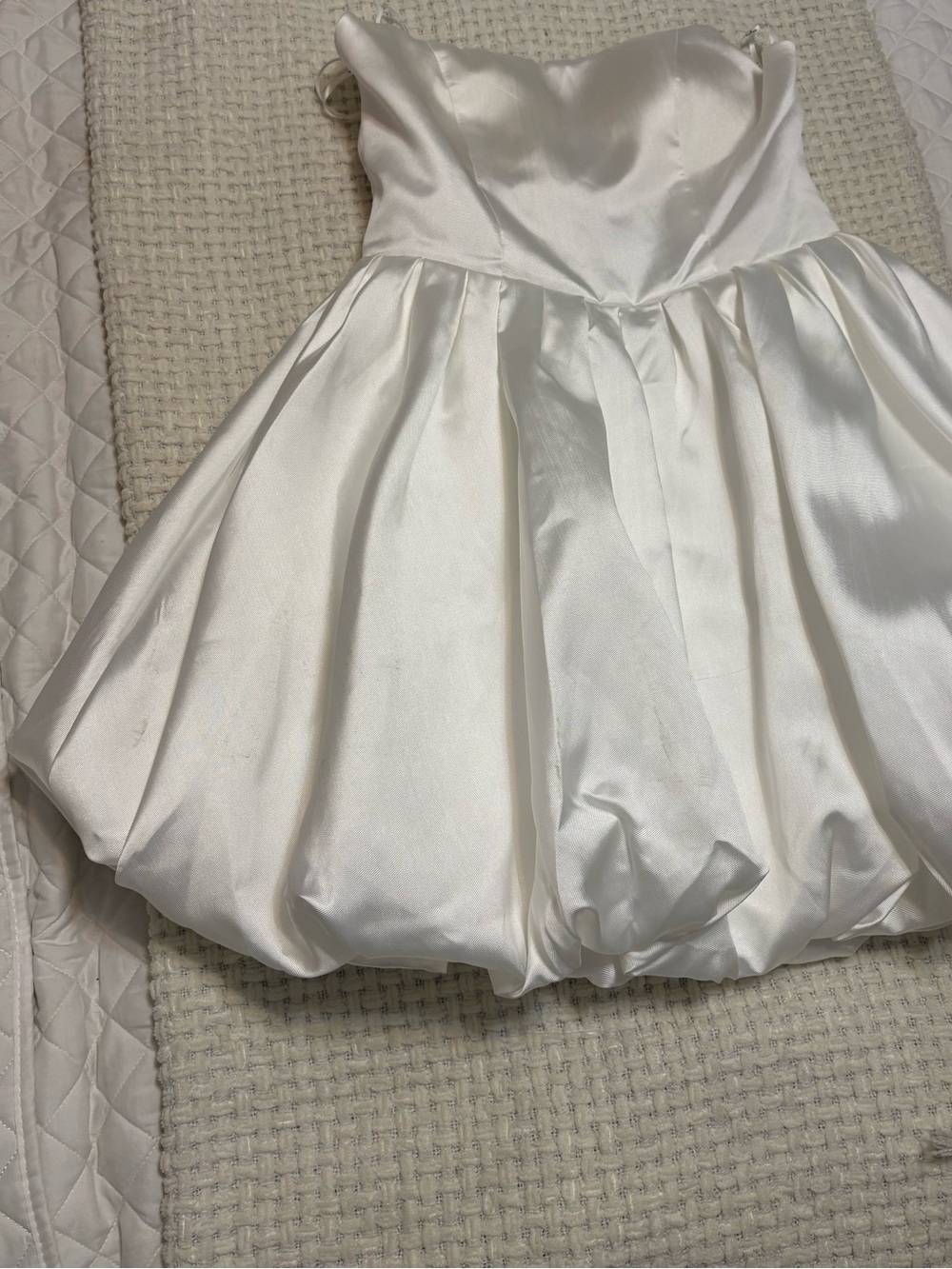 Bridal Strapless Bubble Hem Satin Mini Dress - White - Picture 3 of 5